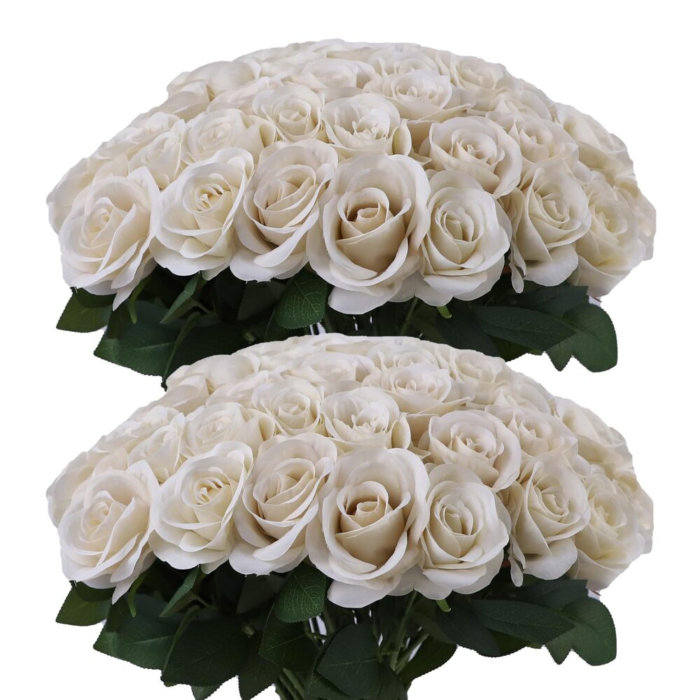2890 50pcs Beige Roses Artificial Flowers Beige Silk Roses with Long Stems